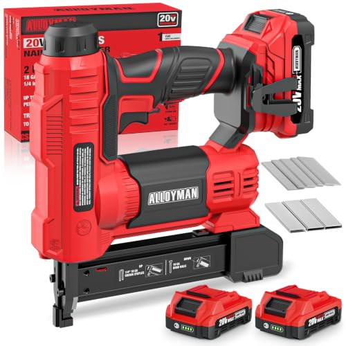 ALLOYPOWER 20V Nail Gun Battery Powered, 2 in 1 Cordless Brad Nailer/Electric Stapler with 2.0Ah Battery and Charger,1000pcs Nails and 500pcs Staples Included for Home Improvement & Woodworking