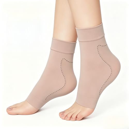 Achilles Tendonitis Socks, Breathable Ankle Compression Socks, Gel Heel Crack Prevention Moisturizing Sock for Tendonitis Bursitis and Dry Cracked Ligament Damage Sprained Relieve Pain (Brown,1 Pair)
