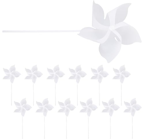 HEMOTON Lot de 24 Moulins à Vent Artisanaux en Plastique Blanc 20 Cm, Cinq Pales, Non Peints, Jouets Créatifs pour Garçon et Filles D’âge Préscolaire, Fournitures de Loisirs Créatifs