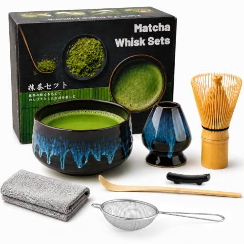 7 Pcs Matcha Set, Matcha Kit for Ceremony, Matcha Tea Set for Making Latte, Japanese Matcha Ceremony Kit, Matcha Whisk Set and Bowl(chawan) with All Accessories, Gift for Matcha Lover