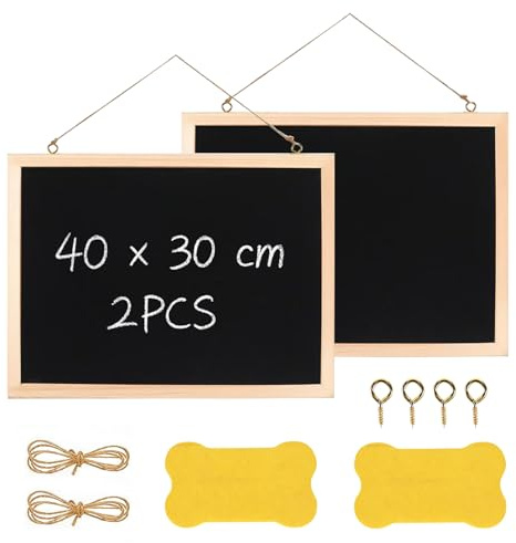 A3 Kreidetafel mit Holzrahmen 2 Stück - 30 x 40 cm Tafel zum Beschriften, mit Schwamm, Schafsnägel & Hanfseil, für Büros Küchen Schulen