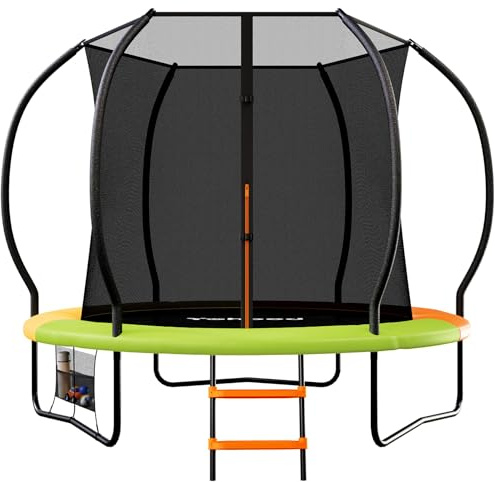 Yohood Trampoline Exterieur Enfant Ø228/305/366 cm, Certificat GS, Trampoline de Jardin, Structure Robuste et Stable, avec Filet de sécurité, Sac, échelle, Housse de Bord et Barres de Filet, 7.5 FT