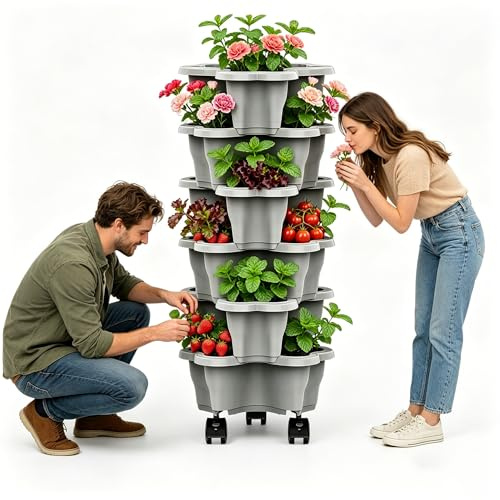 Macetas de Fresas Ultra Resistentes,6 Niveles Macetas Verticales Apilables con Ruedas,Maceta Apilable Multicapa, Maceta de Plástico Fresa para Balcón, Jardín, Interior y Exterior,home decoration