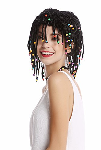 WIG ME UP - 90834-ZA103 Perücke Damen Herren geflochtene Strähnen Zöpfe & Perlen schwarz Afro Karibik Look Reggae Gigolo Sexy Hippie