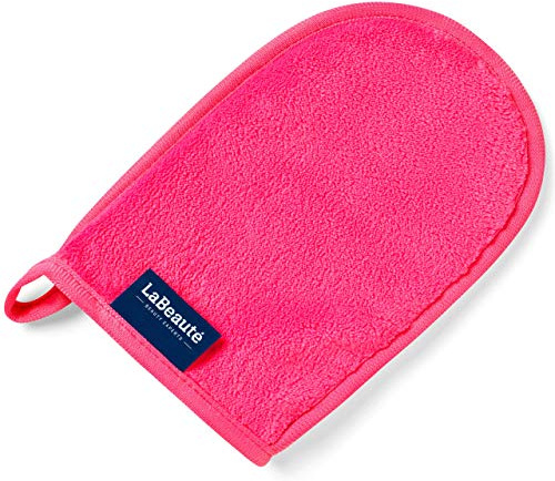 LaBeauté Abschminkhandschuh Mikrofaser (20x13 cm) waschbar und wiederverwendbar, Make Up Entferner Glove, Abschmink Handschuh, zum Gesicht Abschminken & Gesichtsreinigung (pink)