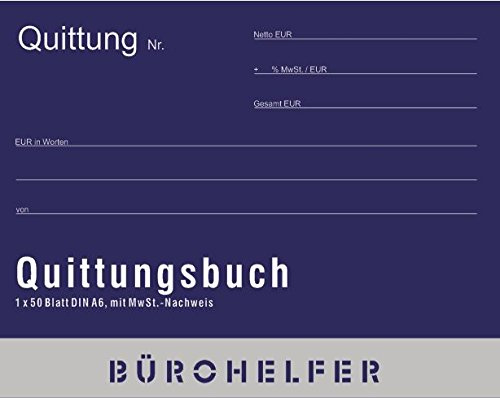 5x Bürohelfer Quittungsbuch - 50 Blatt - DIN-A6 - mit MwSt.-Nachweis