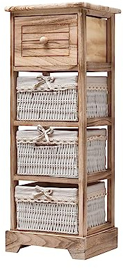 Rebecca Mobili Beistellschrank Kommode Badezimmer 1 Schublade 3 Körbe Holz Hellbraun Country Küche Wohneinrichtung - 81 x 30 x 27 cm (H x B x T) - Art. RE6106