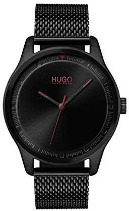 HUGO Analog Quarzuhr für Herren Kollektion #Move mit Schwarzes Edelstahl-Mesh-Gliederarmband - 1530044