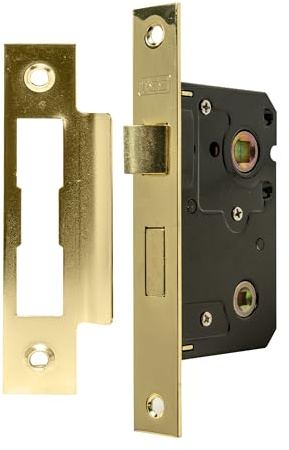 TSS Polished Brass Bathroom Lock 2.5 (65mm) Bathroom Door Lock Mortice Lock, Supplied with Fixutres & Fittings