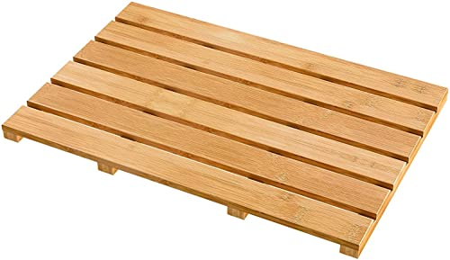 MantraRaj Premium Bamboo Bath Mat - 60x40cm Non-Slip Feet, Ideal for Home, Hotels, Spa, Indoor & Outdoor Use Bathroom Duckboard | Natural Bamboo Shower Mat | Wooden Bath Mat