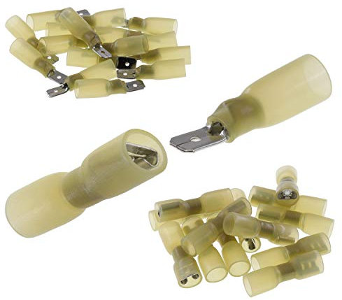 100-tlg Flachstecker 6,3mm Gelb Isoliert Kabelschuhe Schrumpfschlauch Steckverbinder Stecker