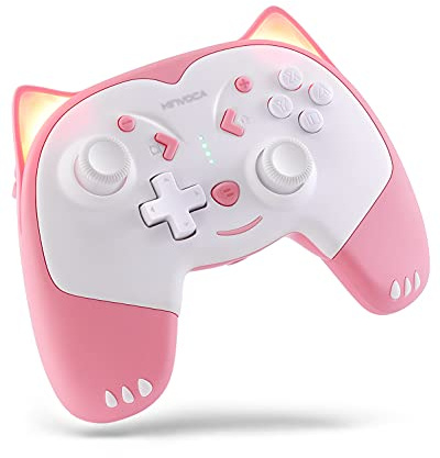 KINVOCA Wireless Controller for Nintendo Switch/Switch Lite, Cute Pro Controller with Turbo, Motion, Vibration, Wake-Up, Headphone Jack and Breathing Light - Pink