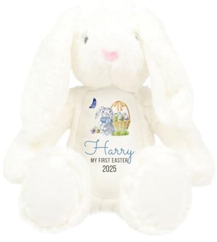 Pomchick - Personalised My First Easter Toy | Bunny Plush Soft 1st Easters Toys | Custom Gifts with Name | 35 CM | Gift For Kid Child Nephew Baby Daughter Son | Bunnies Rabbit Keepsake Present