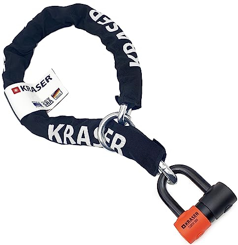 KRASER KR50120L Catena Moto Antifurto Blocco Disco Omologato SRA Set Mini U Solid Ø18, Incatenato 120 cm Ø13.5 Anelli, Multifunzione Sistema ad Anello Alta Sicurezza Motociclo Motorino