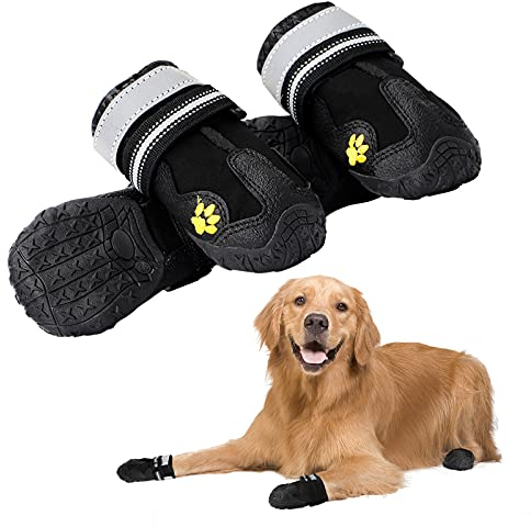 KAMEUN Hundeschuhe Pfotenschutz, 4 Stück Wasserdicht Hundesocken Anti-Rutsch Hundestiefel mit Reflektierenden Riemen, Pfotenschutz Hund für Kleine, Mittelgroße und Große Hunde