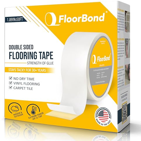 FloorBond Double Sided Tape Heavy Duty Carpet Tape for Flexible and Vinyl Flooring, Carpet Tiles, Artificial Grass, Foam Gym Tiles, Rubber Interlocking Gym Tile Easy Installation Ultra Strong Grip
