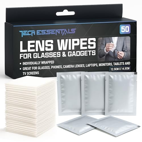 SOL 50pk Lens Wipes for Glasses and Gadgets, Eye Glasses Cleaning Spectacle Lenses Cleaner Individually Wrapped Great for Eyeglass, Phones, Camera, Laptop, Computer Monitors, Tablets, TV Screen