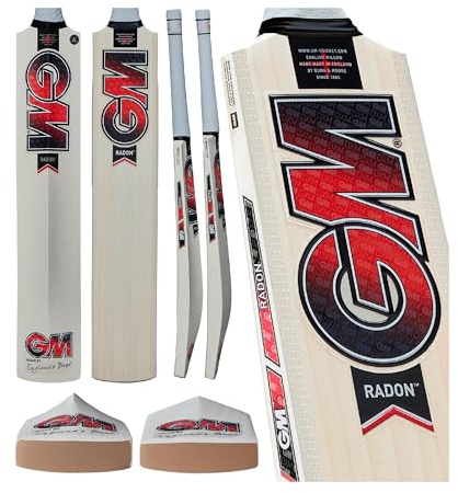 Gunn & Moore GM Cricket Bat | Radon | Prime English Willow | DXM, ToeTek, Kornig DuraCover | Storlek 2 lämplig för spelare 129–137 cm / 4' 3 - 4' 6