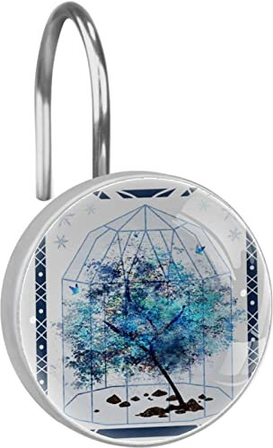 Ganci per tenda da doccia ad albero, doppi anelli per tenda da doccia, anelli per tenda da doccia, set di 12