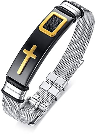 Whoiy Armbänder Herren 22 cm, Armband Herren Edelstahl Gold Silber Verstellbares Armband Aus Kreuzgeflecht für Jahrestag 12mm mit Schnallenverschluss