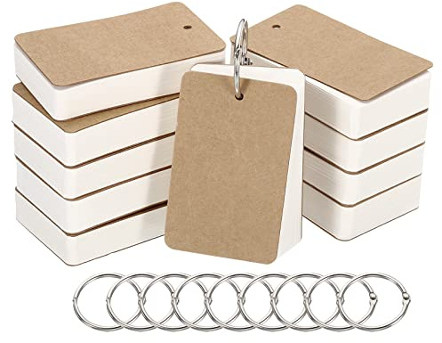 PATIKIL 3.5 x 2 Blank Flash Cards with Rings, 500 Pack Study Cards Index Cards Note Card Pre Hole Punched for Learning, White