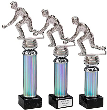 eberin · Pokal Kegeln · Kegler Cup · Kegelverein Preis · Kegelspieler auf Silbersäule/Marmor schwarz · Pokal in 3 Größen erhältlich · mit oder ohne Gravur ·
