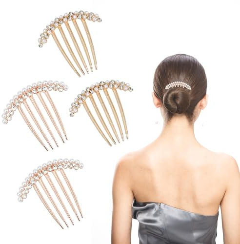 4 Stück Strass Zähne Haarkamm Steckkamm Strass Haar Schmuck für Damen und Mädchen Geschenk