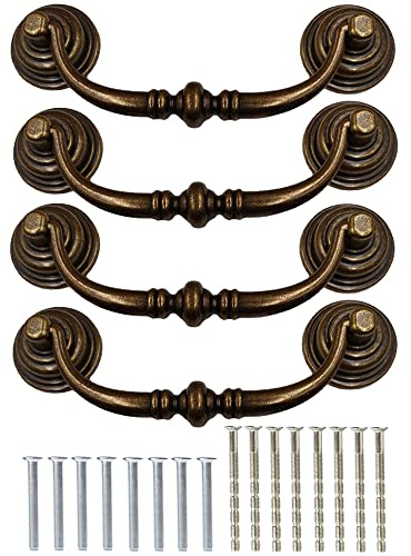 4 Stück Schubladengriff Antik Möbelgriffe mit Schrauben Pull Down Haken Retro Dekorative Türgriff 14 cm Küchen Schrank Hardware, Messing