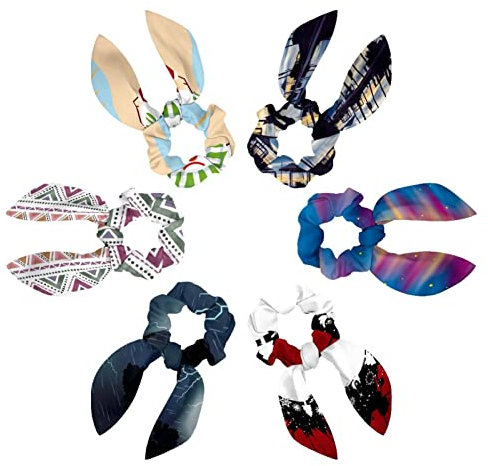 6PCS Hair Scarf Scruncheis for Women Girls, Ribbon Bow Elastic Hair Ties Bands Satin Hair Ribbon Scrunchy Ponytail Holder Accessories,Palm Tree with Umbrella