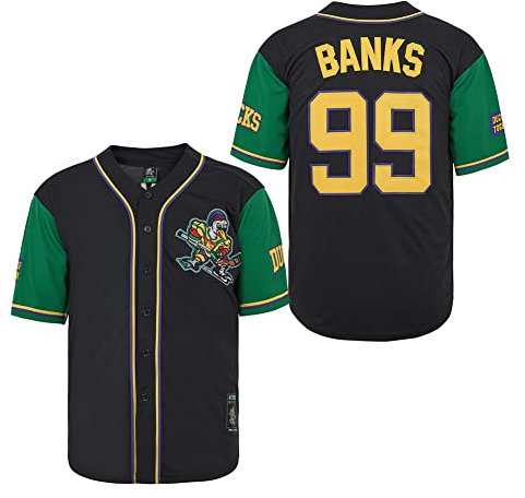 D-5 Mighty Ducks Baseballtrikot #96 Conway #99 Banks Trikot, Film-Baseballtrikot für Herren, #99 Schwarzgrün, XX-Large