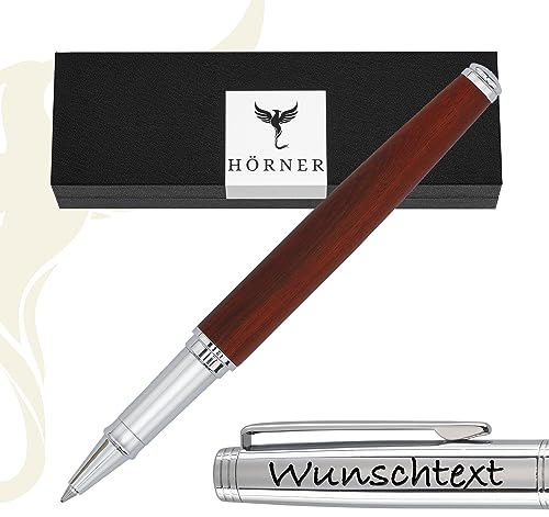 Hörner Legno Premium Design Holz-Tintenroller mit Gravur I Sandelholz I Edle Geschenk-Box I Schreibfarbe Blau I Strichstärke M 0,7 mm I Hochwertiges Etui I Moderner Grip I Hochwertiger Rollerball