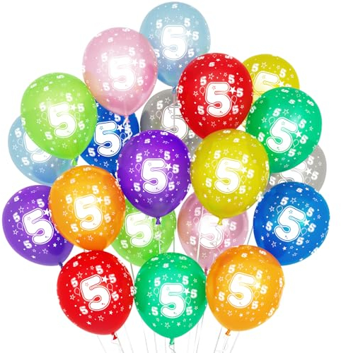 Balloon Dance 5th Birthday Balloons, 20 Pcs 12'' Multicoloured Number 5 Latex Party Balloons for Kids' 5th Birthday Decorations