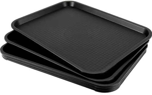 HEIHAK 5 Pack Black Plastic Fast Food Tray, 14 x 10 Inch Plastic Cafeteria Trays with Textured Surface, Rectangular Fast Food Serving Trays for Serving and Carrying Food in Restaurant Cafeteria