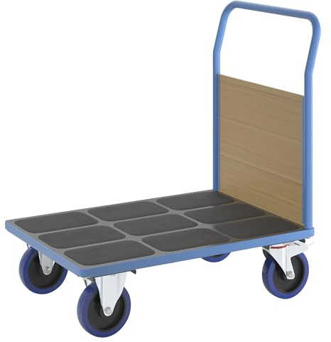 eurokraft | pro | Plattformwagen mit Holzwänden | Vollelastik-Rollen | 1 Stirnwand | Ladeflächen-LxB 1000 x 700 mm