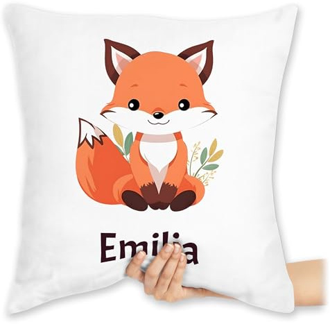 Kissen 40x40 Zierkissen - Süßer Fuchs Geschenk mit Name personalisiert I Wildtiere I Raubtier I Fox - 40 x 40 cm - Weiß - personalisierte +mit+Fuchs fuchsmotiv Personalisieren und füchse