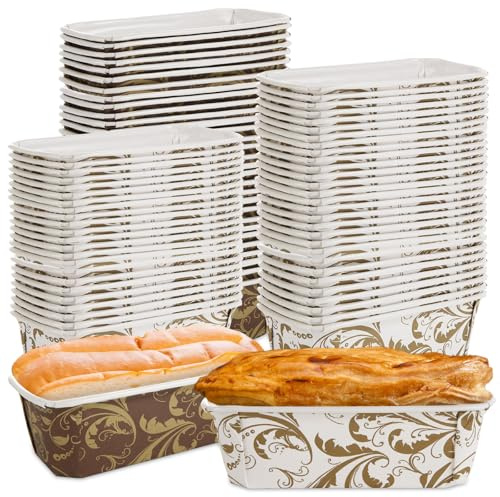 WOPPLXY 100 Pcs Paper Loaf Pan, 7.6 x 3.5 x 2.4 Inch Loaf Pan Liners, Disposable Paper Baking Loft Pans, Rectangle Paper Baking Mold for Bread Cake Bakery, Microwave Oven Freezer Safe (White, Coffee)