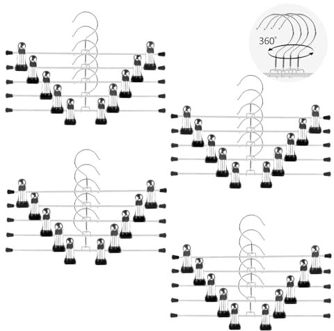 VFANDV Grucce Pantaloni, 30cm Sottili Appendini per Pantaloni Appendiabiti Antiscivolo con 2 Clip Antiscivolo e Regolabili 360 Gradi Grucce per Pantaloni per Gonne Calzini (20)