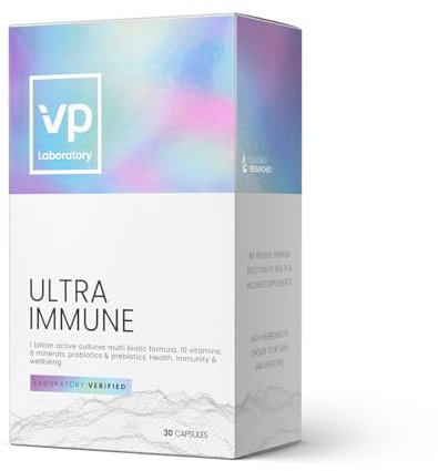 VPLAB Ultra Immune - Nahrungsergänzungsmittel zur Unterstützung des Immunsystems, 17 Vitamine und Mineralstoffe, Kalzium, Eisen und Zink, mit einer wirksamen Mischung aus Probiotika und Präbiotika
