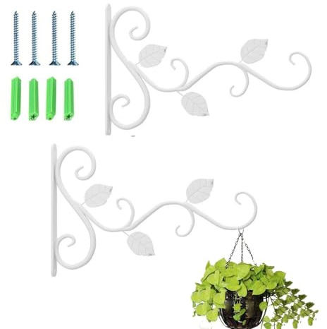 2 Stück Hängende Pflanzenhalterung Outdoor, Wandbehang Korbhalterungen, Blumenampel Wandhalter Haken von Pflanzer Vogelhäuschen Laterne Windspiele Wandleuchter, mit 4 Schrauben, 4 Expansionsrohr