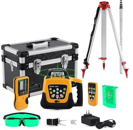 KayEsampra Rotationslaser Selbstnivellierend Baulaser, Grün laser selbstnivellierend 360 Grad automatische rotierende Laser Baulaser Messbereich 500m, mit 1.65 m Aluminium Stativ