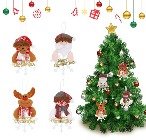 KASESSS 4Stück Weihnachtsbaum Deko, Weihnachtsdeko, Weihnachtsbaumschmuck, Weihnachtsanhänger Dekoration, Schneeflockenmuster Weihnachtsbaum Anhänger Süße Puppe für Hanging Weihnachtsbaum DIY Handwerk