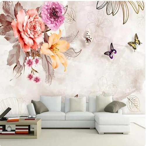 Benutzerdefinierte Fototapete Rosa Blumenhintergrund Papel Wandbild Wohnzimmer Schlafzimmer Fernsehzimmer Heimdeko, 3D, 250x175cm