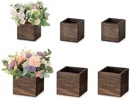 NUPTIO Vase Centrepiece Wooden Rustic: 6 Pcs Vintage Flower Pots for Farmhosue Wedding Christmas Party - 12.7cm & 10cm Planter Centerpieces for Indoor Home Table Decoration