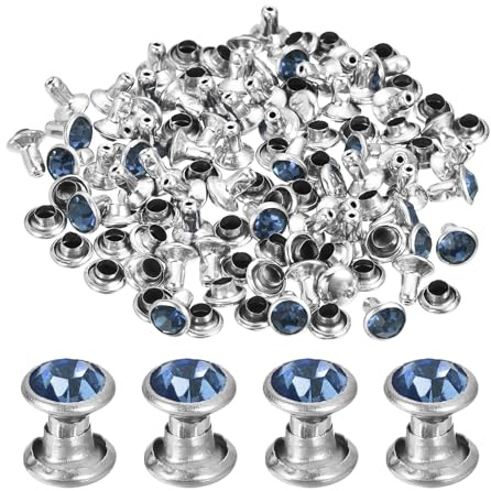 sourcing map 60 juegos de remaches de diamantes de imitación, remaches de cuero de 6 mm, remaches de cristal, remaches rápidos de doble tapa para bricolaje, cuero, manualidades, tela, ropa, bolsas de