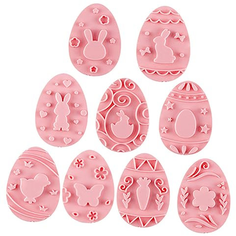 SHOWERORO 9pcs Baking Mold Easter Cookie Cutters Pastry Rings Moon Cake Mould Circle Cookie Making Shape Thanksgiving Cookie Cutters Muffin Pan Easter Mini Cookie Plunger Kits Pink Pp