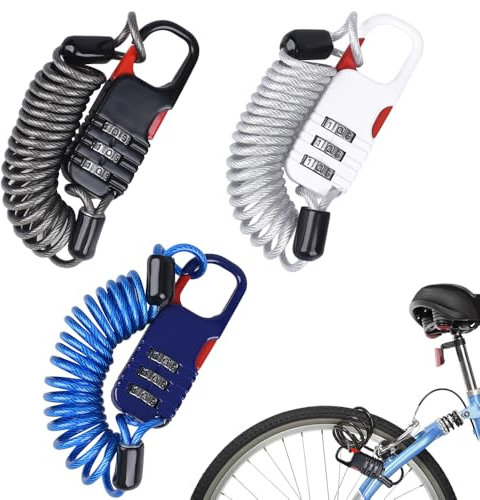 mizikuu 3 Stück Helmschloss, Diebstahlsicherungs Fahrradschloss Kabelschloss Gegen Diebstahl Bike Zahlenschloss Fahrradschloß Zahlen Fahrradhelmschloss für Motorradhelm, Gepäck, Roller