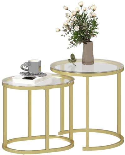 HOMCOM Beistelltisch Nachttisch mit Stahlrahmen 50 x 50 x 50,5 cm Gold | Couchtisch, Wohnzimmertisch, Sofatisch, Kaffeetisch, für Wohnzimmer Schlafzimmer