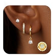 Diamday 3 Paar Ohrringe Silber 925 Creolen Ohrstecker Ohrringe Gold Silber | Piercing Ohr, Creolen Silber 925, Creolen Ohrringe Gold für Damen, Ohrstecker, Ohrring Set, Helix Piercings Hypoallergene