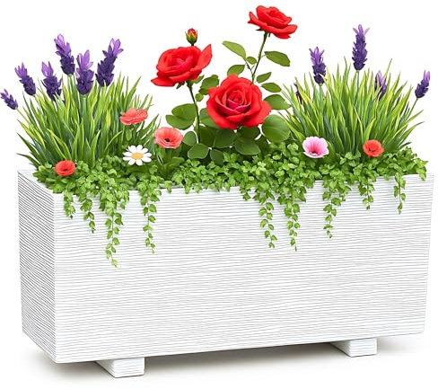 Garden Pley - Jardinera Exterior Alicante de Hormigón 79x29x36 cm, Blanca | Maceteros grandes exterior y jardineras exteriores grandes; jardinera rectangular exterior de hormigón modelo Alicante