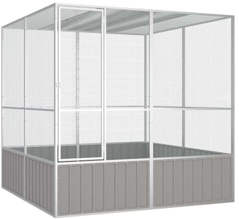 Emmtore Vogelvoliere Innen Außen Aufzuchtkäfig,All-in-One-Vogelkäfig Außenvoliere Käfig Vogelhaus Voliere,Verzinkter Stahl Vogelkäfig,Grau,213.5 x 217.5 x 211.5 cm